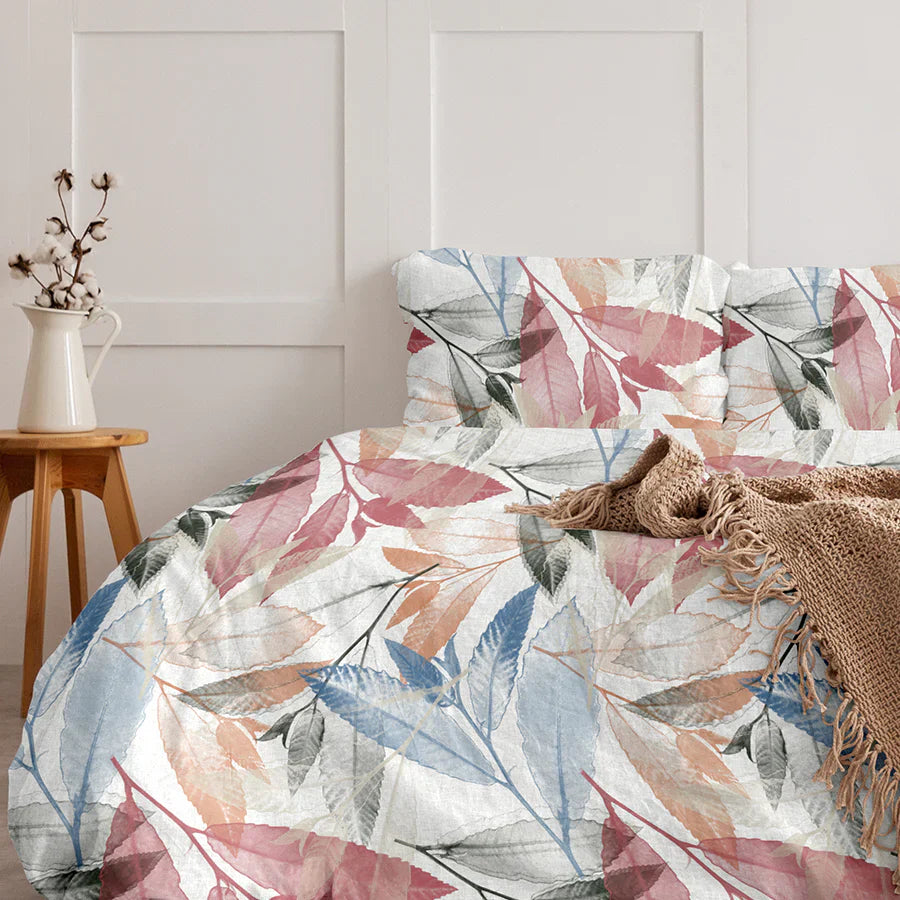 Bedsheet Set - 300TC Spring Time - White, Pastel Pink - Single & King - Size Single