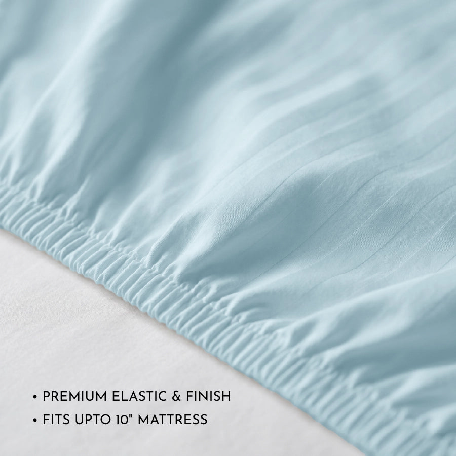300TC Stripes Fitted Bedsheet Pale Blue