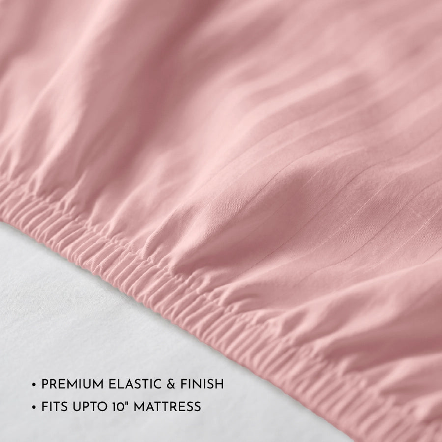 300TC Stripes Fitted Bedsheet Cameo Rose