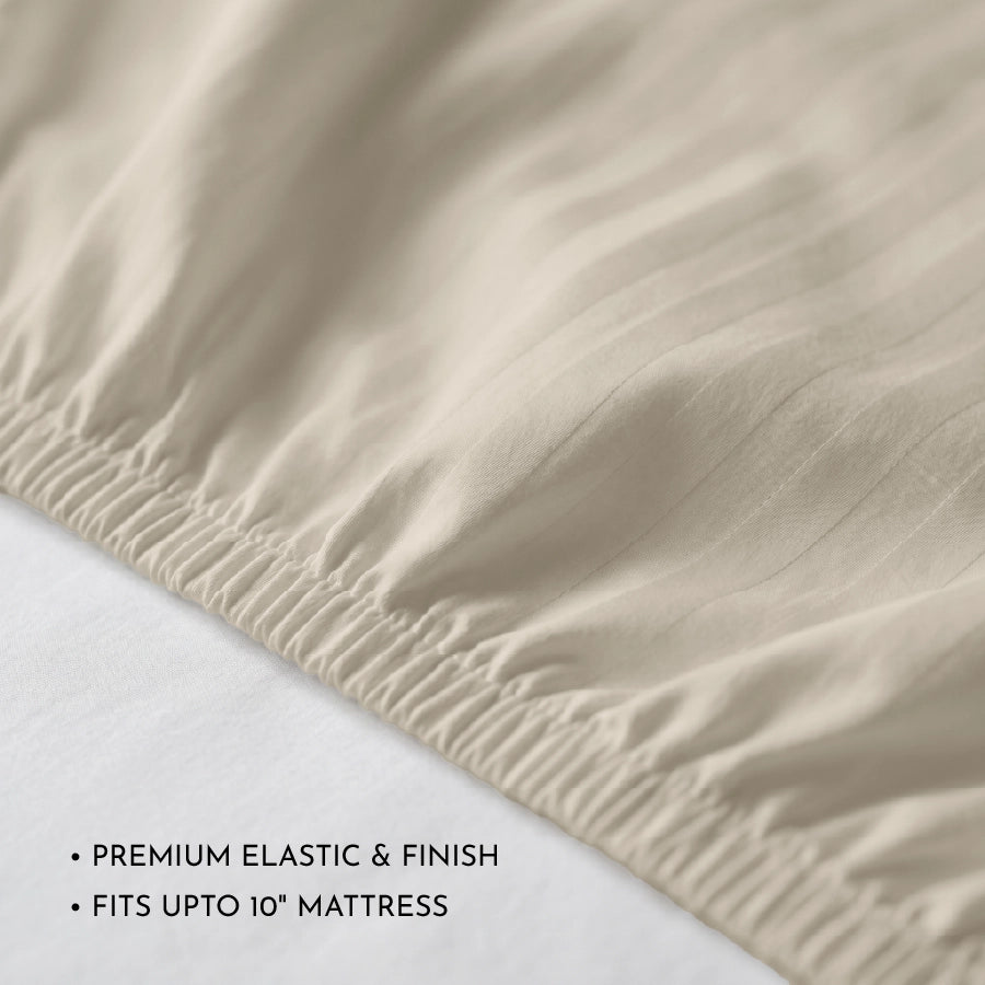 300TC Stripes Fitted Bedsheet Beige