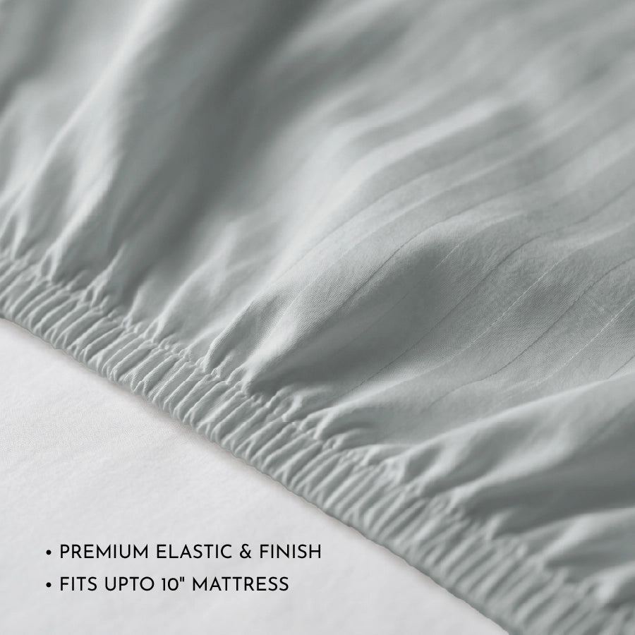 300TC Stripes Fitted Bedsheet Light Grey