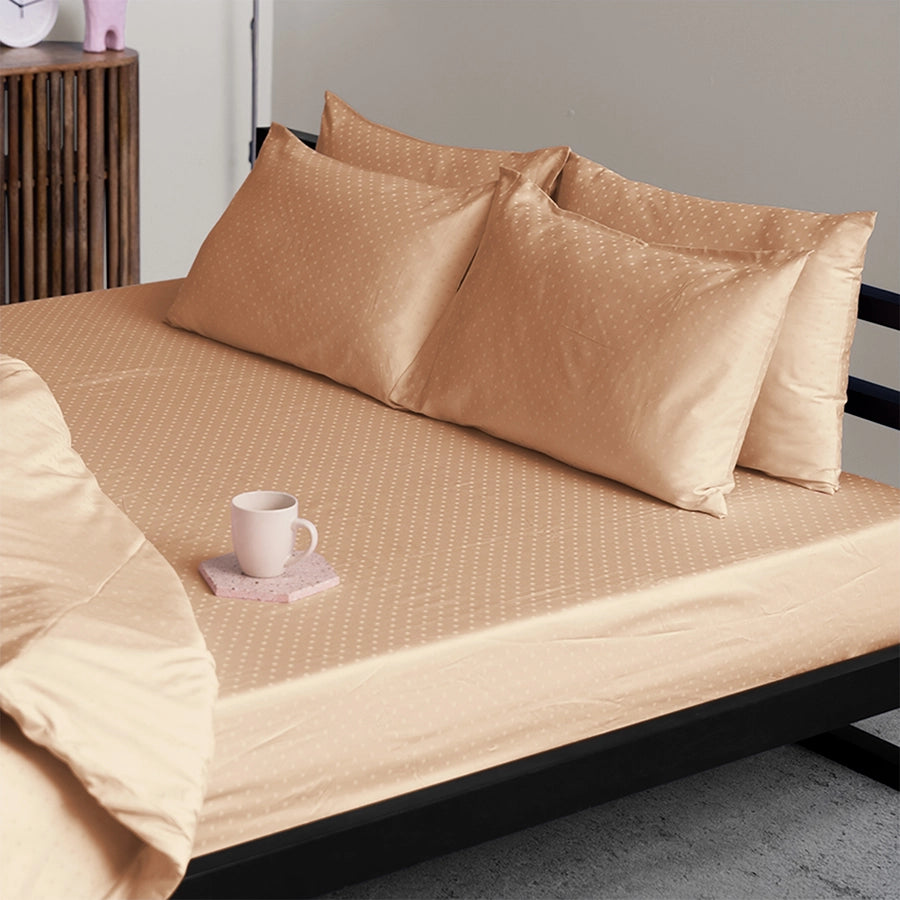 Bedsheet Set - 300TC Swiss Dot - Toasted Almond - Single & King