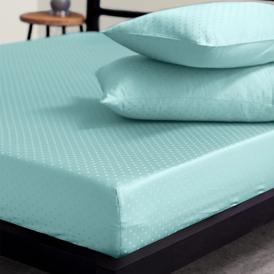 Bedding Bundle - Fitted Sheet Set with Duvet Cover - 300TC Swiss Dot - Pale Turquoise, Sky Blue, Azure Blue, Cameo Rose,...
