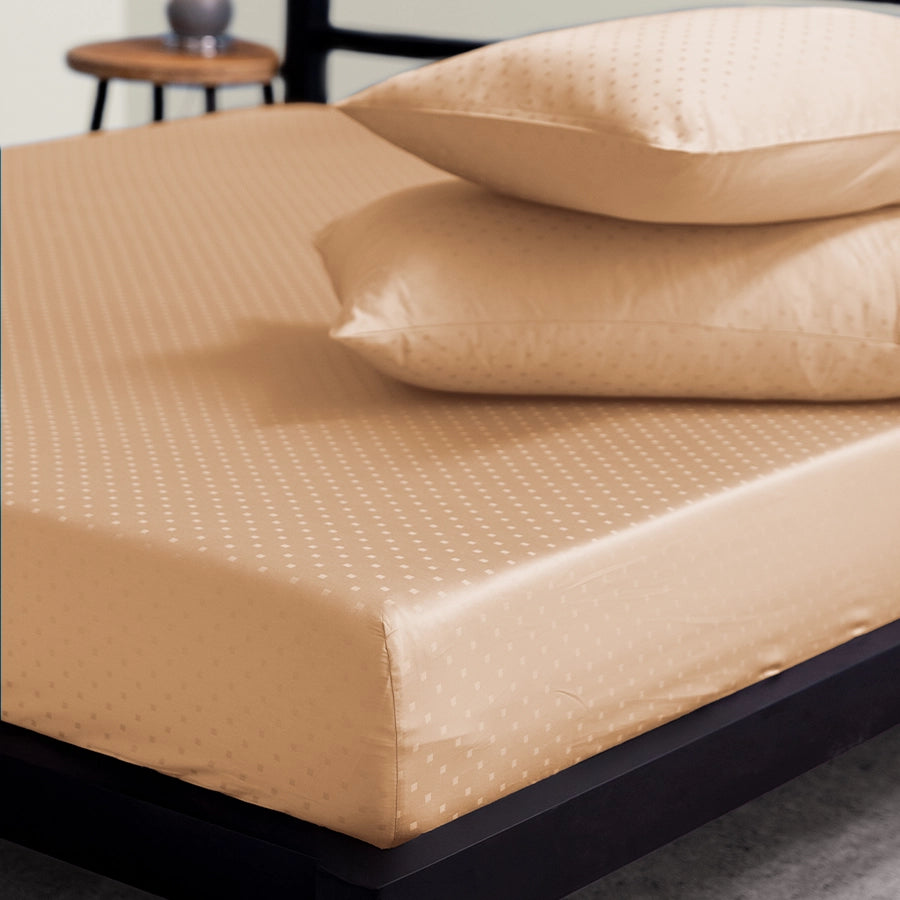 Fitted Set - 300TC Swiss Dot - Toasted Almond - Queen & King