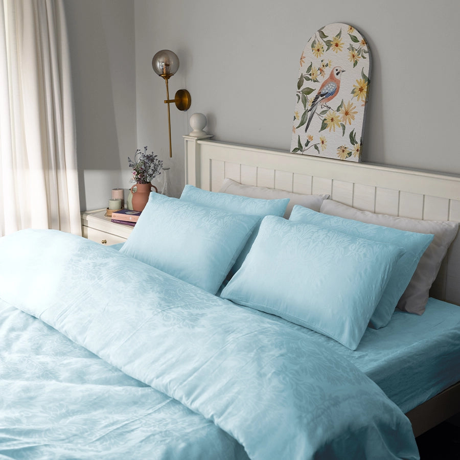 Fitted Sheet Set - Symmetrical - Jacquard - Pale Blue, Laurel Green, Ivory, Cameo Rose, Symmetrical Jacquard Light Grey, [Fitted Sheet Set - Symmetrical - Jacquard - Symmetrical Jacquard Pale Blue, Symmetrical Jacquard Laurel Gre [300TCSMJCFTSPLB]]