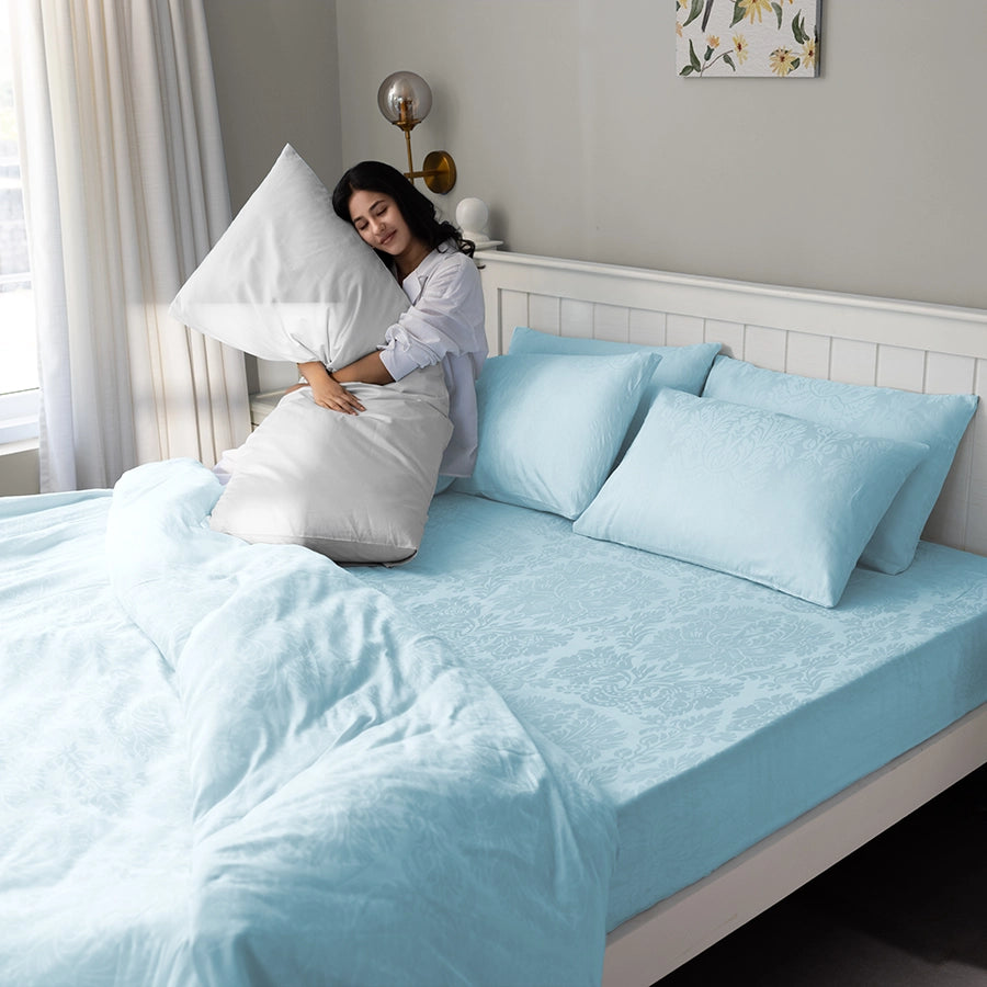 Duvet Cover - Symmetrical Jacquard - Pale Blue, Laurel Green, Cameo Rose, Ivory, Symmetrical Jacquard Light Grey - Double