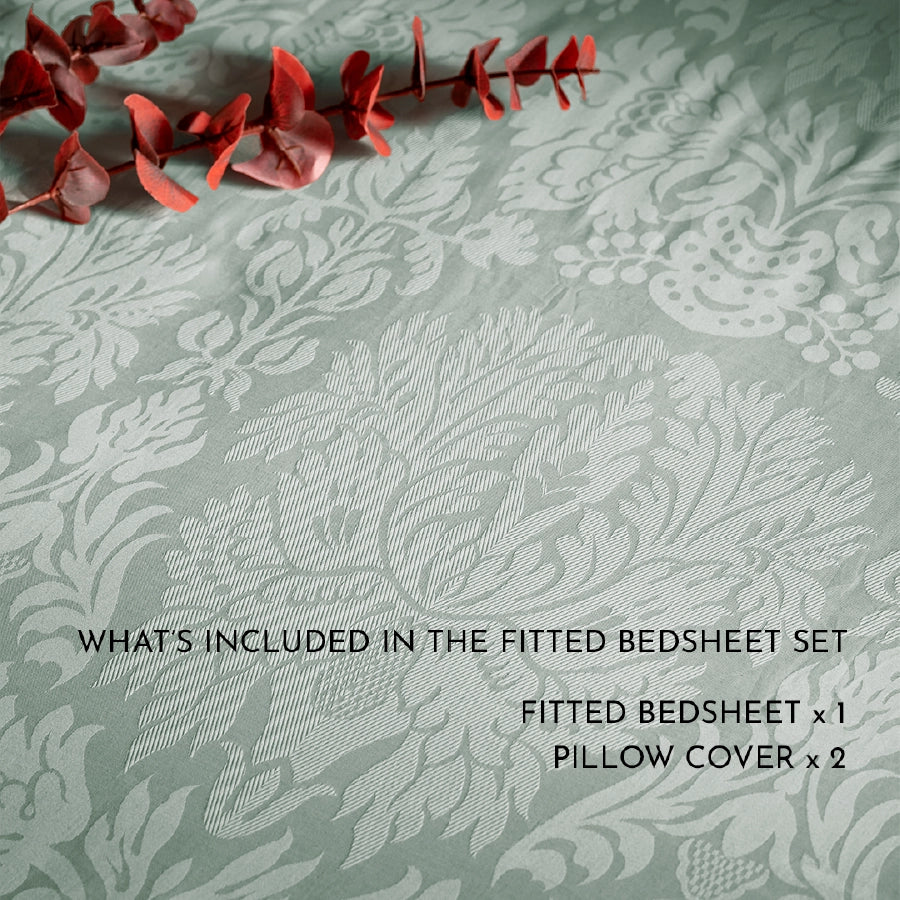 Fitted Sheet Set - Symmetrical - Jacquard - Queen & King [Fitted Sheet Set - Symmetrical - Jacquard - Sage Green - Queen & King]