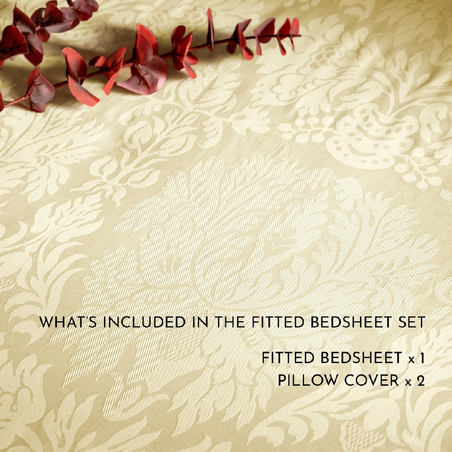 Fitted Sheet Set - Symmetrical - Jacquard - Queen & King [Fitted Sheet Set - Symmetrical - Jacquard - Ivory - Queen & King]