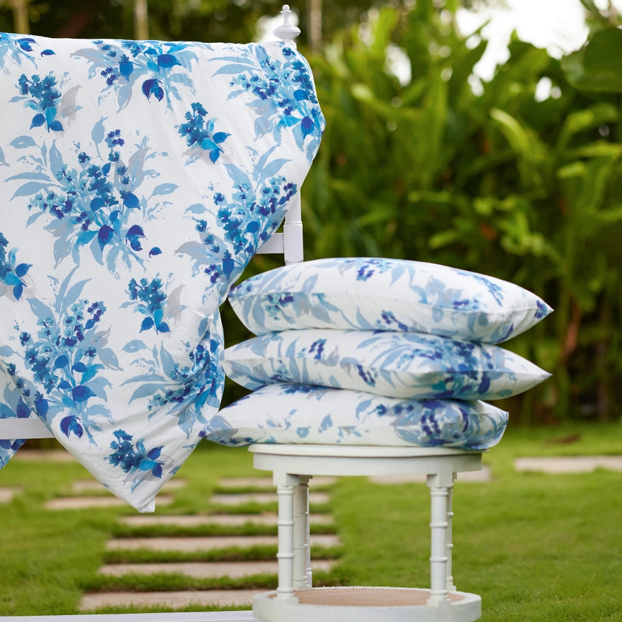 Bedding Bundle - Fitted Sheet Set with Duvet Cover - 300TC Vibrant Snapdragon - Blue - King / Double & Queen / Double