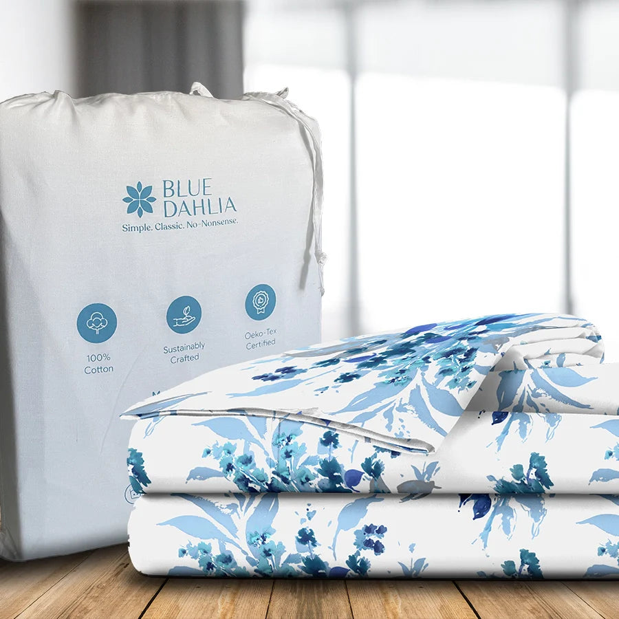 Bedsheet Set - 300TC Vibrant Snapdragon - Blue - Single & King - Size Single