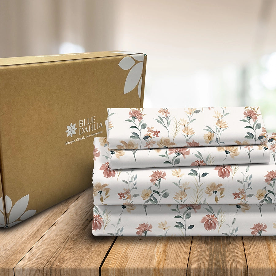Bedding Bundle - Fitted Sheet Set with Duvet Cover - Wild Bloom - King Double & Queen Double - 300TC