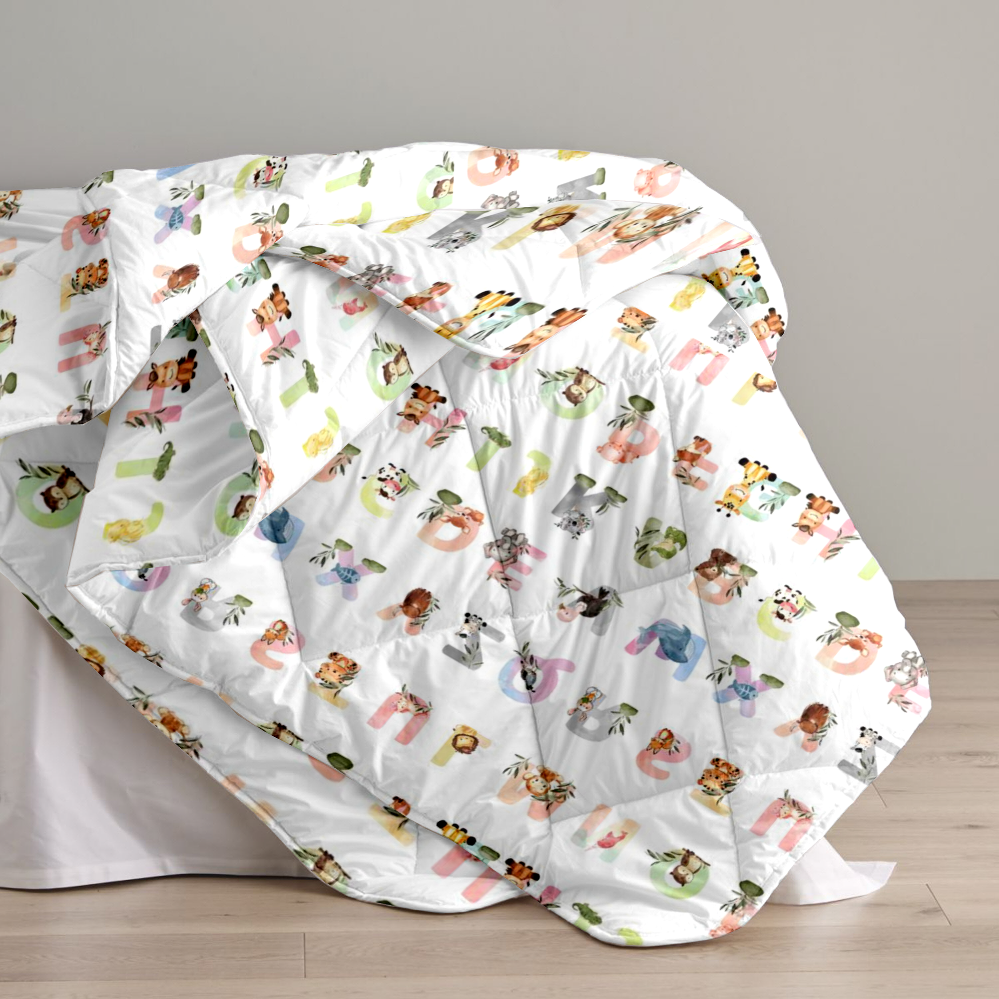 Quilt / AC Comforter - Alphabets Adventure - Alphabets White - Double - 300TC