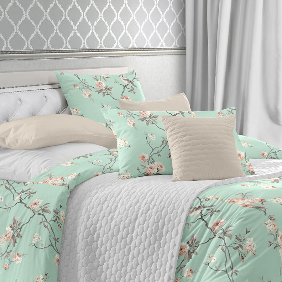 Bedding Bundle - Bedsheet Set with Quilt & Pillows - Cherry Blossom - King/Double - 300TC