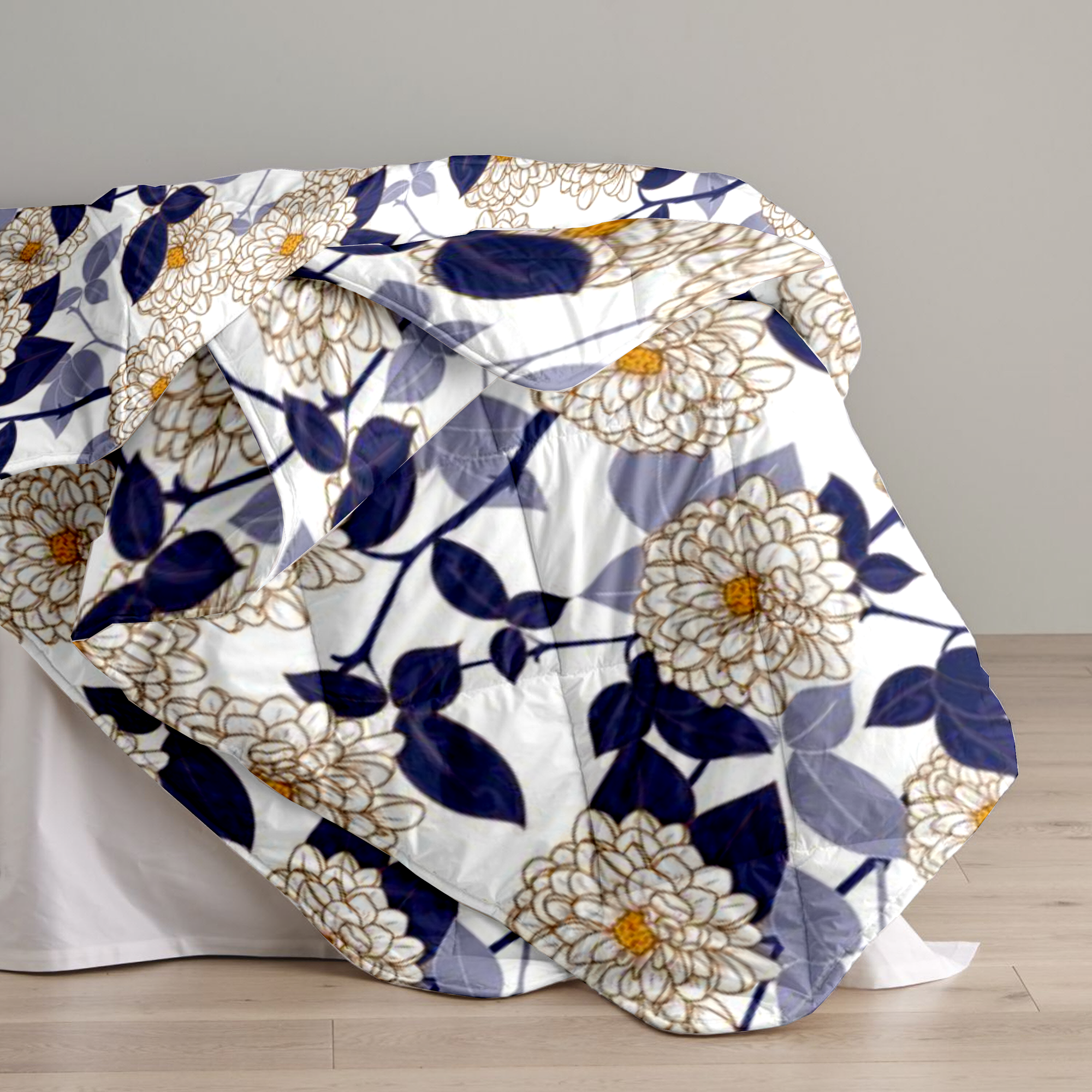 Quilt / AC Comforter - Dahlia Range Dark Blue - Double - 200TC
